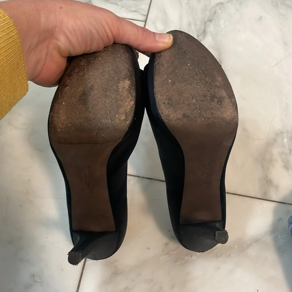 Vera Wang Lavender, size 8.5, black high heel bow  tie peep toe designer formal - Picture 7 of 10